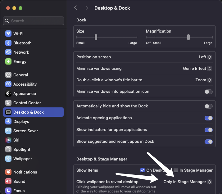 Desktop and Dock setting